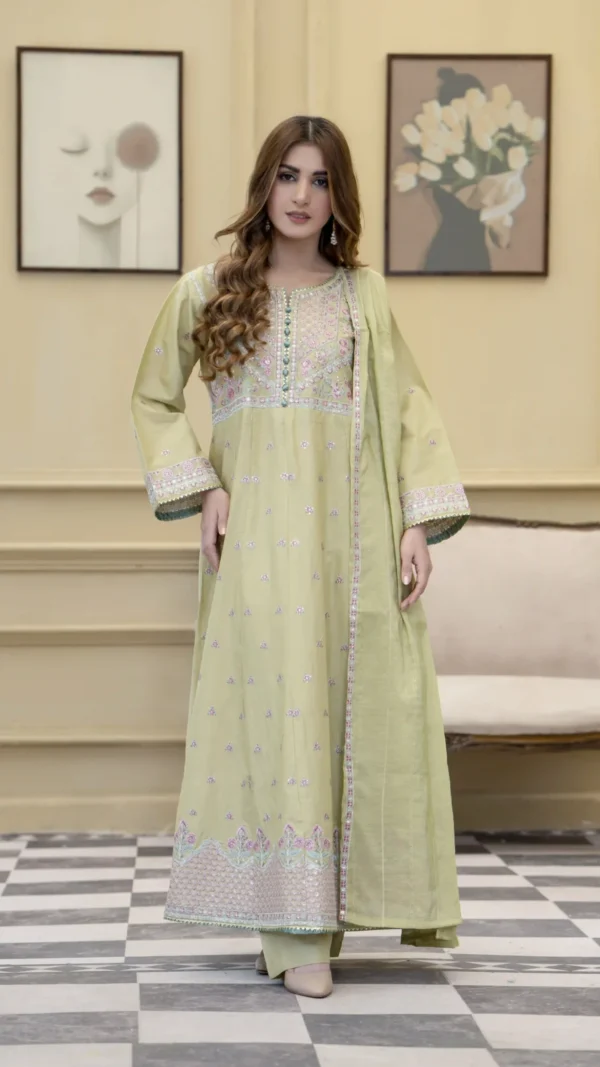 Pistachio Embroidered Lawn with Monar Dupatta